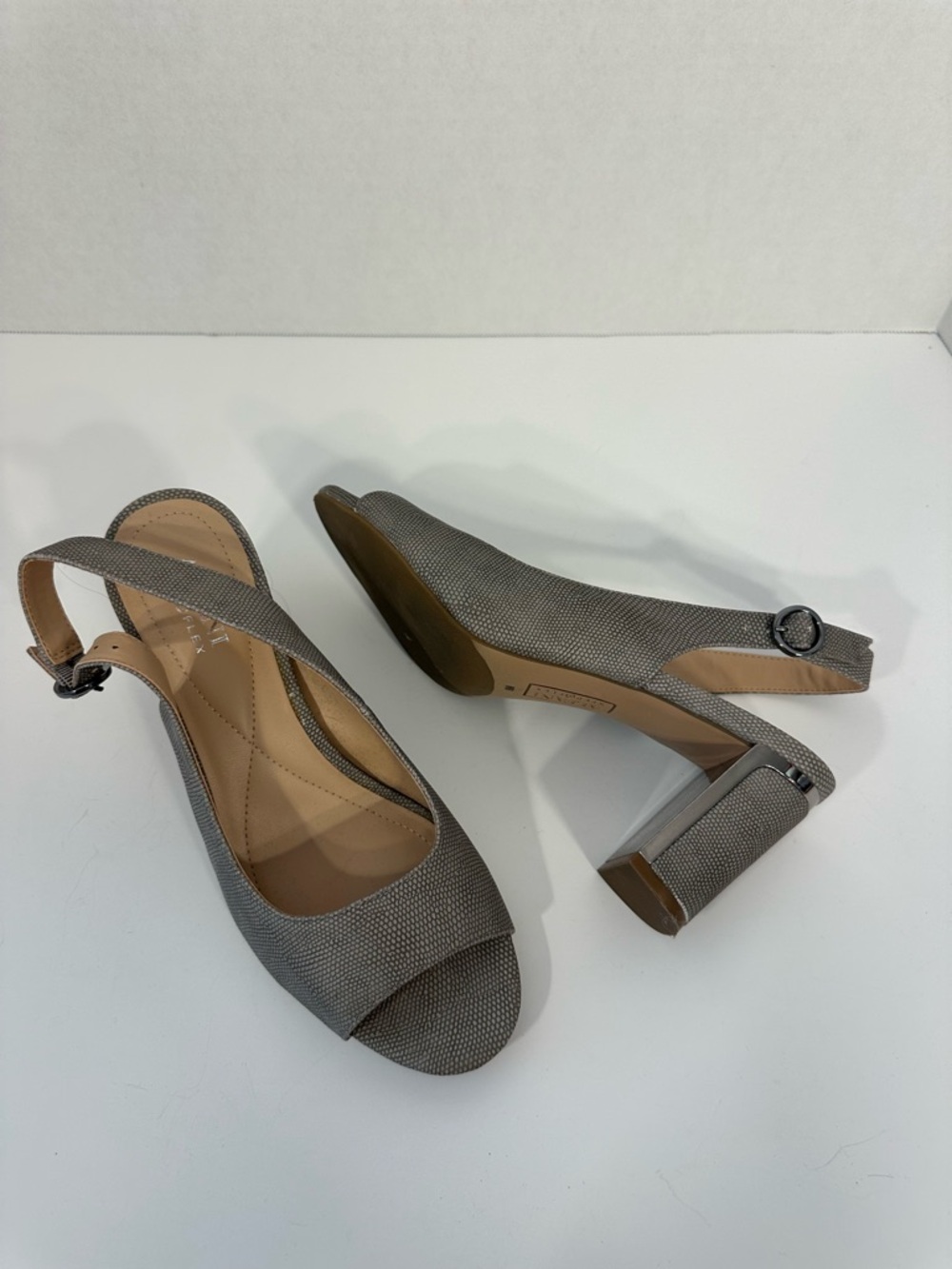 Alfani Gray Textured Slingback Block Heel Sandals with Buckle